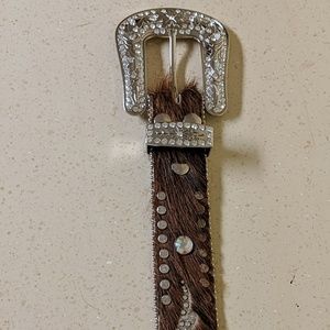 Real cow rhinestone belt